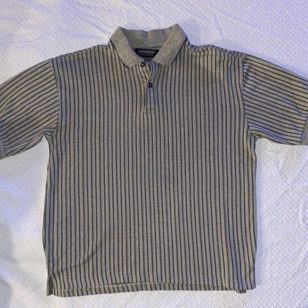 Vintage Knightsbridge Polo Shirt Men's Large G Gray Blue Stripes Knit S/S